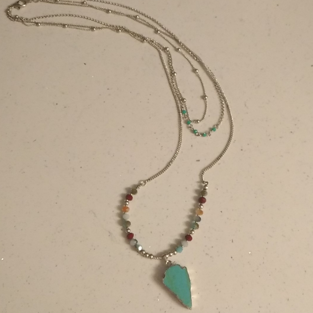Boho Southwestern Layered Turquoise Arrowhead Necklace